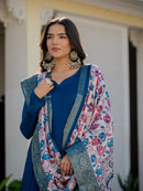 VT 1109 Vichitra Silk Anarkali Suit Set with Printed Marshmallow Silk Dupatta