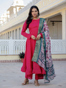 VT 1146 Vichitra Silk Anarkali Suit Set with Printed Marshmallow Silk Dupatta