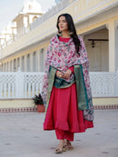 VT 1146 Vichitra Silk Anarkali Suit Set with Printed Marshmallow Silk Dupatta