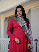 VT 1146 Vichitra Silk Anarkali Suit Set with Printed Marshmallow Silk Dupatta