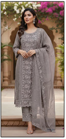 Hoor Tex HF 480 B Dusty Rose Organza Embroidered Salwar Kameez Set