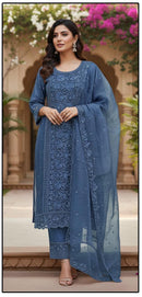 Hoor Tex HF 480 B Dusty Rose Organza Embroidered Salwar Kameez Set