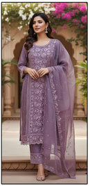 Hoor Tex HF 480 D Dusty Rose Organza Embroidered Salwar Kameez Set