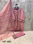 Hoor Tex HF 480 A Dusty Rose Organza Embroidered Salwar Kameez Set
