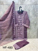 Hoor Tex HF 480 D Dusty Rose Organza Embroidered Salwar Kameez Set