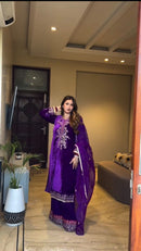 BE 416 Luxury Royal Purple Velvet With Cording Sequence Embroidery Work Traditional Suits