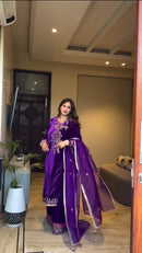 BE 416 Luxury Royal Purple Velvet With Cording Sequence Embroidery Work Traditional Suits