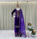 BE 416 Luxury Royal Purple Velvet With Cording Sequence Embroidery Work Traditional Suits