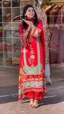 ST 224Classic Crimson Embroidery Work Pakistani Suit