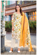 Al Zohaib Az 1433 Luxury Floral Pure Cotton Kurti Set With Designer Dupatta
