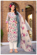 Al Zohaib Az 1432 Luxury Floral Pure Cotton Kurti Set With Designer Dupatta