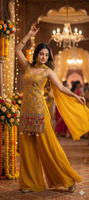 Royal Mustard Designer Zari Work Sharara Suit