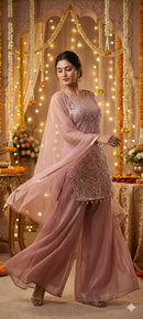 Luxury Pastel Pink Embroidered Work Sharata Suit