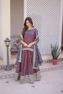 KA 5065 Fendi Chiffon Iridescent Maroon Silk Kurta Sharara Suit