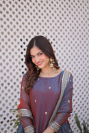 KA 5065 Fendi Chiffon Iridescent Maroon Silk Kurta Sharara Suit