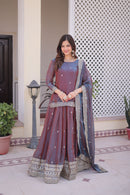 KA 5065 Fendi Chiffon Iridescent Maroon Silk Kurta Sharara Suit