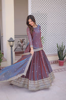 KA 5065 Fendi Chiffon Iridescent Maroon Silk Kurta Sharara Suit