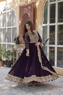 KA 1153 Deep Wine Faux Blooming Georgette Anarkali Gown