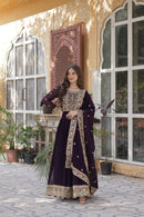 KA 1153 Deep Wine Faux Blooming Georgette Anarkali Gown