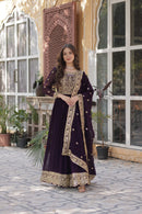 KA 1153 Deep Wine Faux Blooming Georgette Anarkali Gown