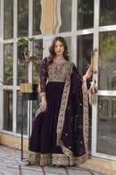 KA 1153 Deep Wine Faux Blooming Georgette Anarkali Gown