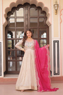 LW 9249 A Cosmos Jacquard With Bandhani Print Embroidered Gown