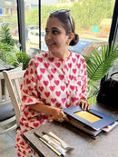 White Cotton Heart Print Straight Kurta