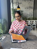 White Cotton Heart Print Straight Kurta