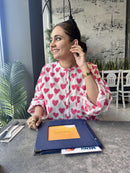 White Cotton Heart Print Straight Kurta