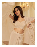 SAYURI 10210 Ethereal Ivory Embroidered Work Jacket & Cowl Palazzo