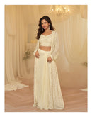 SAYURI 10209 Ethereal Ivory Embroidered Work Jacket & Cowl Palazzo