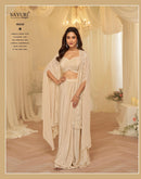 SAYURI 10210 Ethereal Ivory Embroidered Work Jacket & Cowl Palazzo