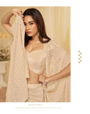 SAYURI 10210 Ethereal Ivory Embroidered Work Jacket & Cowl Palazzo
