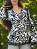 Mannat Clothing Abstract Floral Print Bell-sleeve Top Is Comfy Kurti