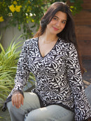 Mannat Clothing Abstract Floral Print Bell-sleeve Top Is Comfy Kurti