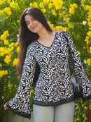 Mannat Clothing Abstract Floral Print Bell-sleeve Top Is Comfy Kurti