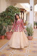 LW 7157 A Designer Maroon Jacquard Jacket Style Lehenga