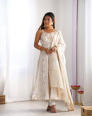 NKB 68 Ivory Banarasi Jacquard Anarkali Gown