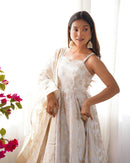NKB 68 Ivory Banarasi Jacquard Anarkali Gown