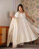 NKB 68 Ivory Banarasi Jacquard Anarkali Gown