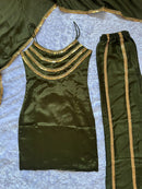 KR 111 Designer Olive Green Chinon Silk Kurti Pant