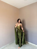 KR 111 Designer Olive Green Chinon Silk Kurti Pant