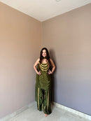 KR 111 Designer Olive Green Chinon Silk Kurti Pant