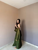 KR 111 Designer Olive Green Chinon Silk Kurti Pant