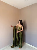 KR 111 Designer Olive Green Chinon Silk Kurti Pant