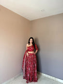 KR 113 Red Floral Printed Organza Lehenga