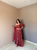 KR 113 Red Floral Printed Organza Lehenga