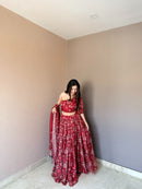 KR 113 Red Floral Printed Organza Lehenga