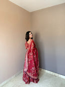 KR 113 Red Floral Printed Organza Lehenga