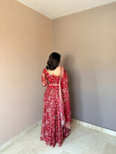 KR 113 Red Floral Printed Organza Lehenga